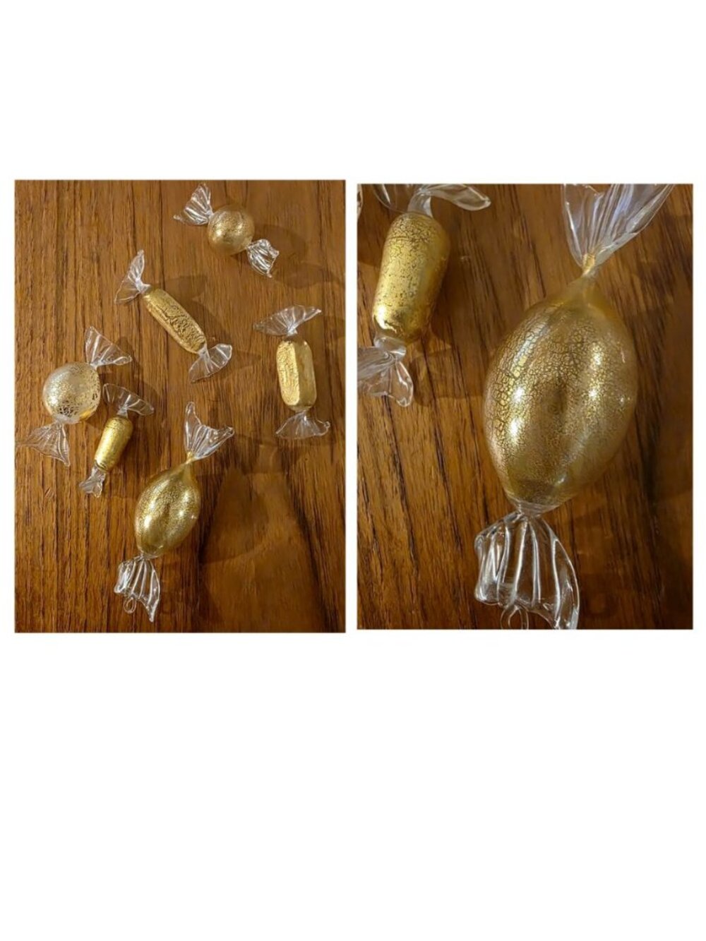 VINTAGE SET 6 GOLD MURANO TYPE GLASS CANDY PIECES 2.5" - 4"